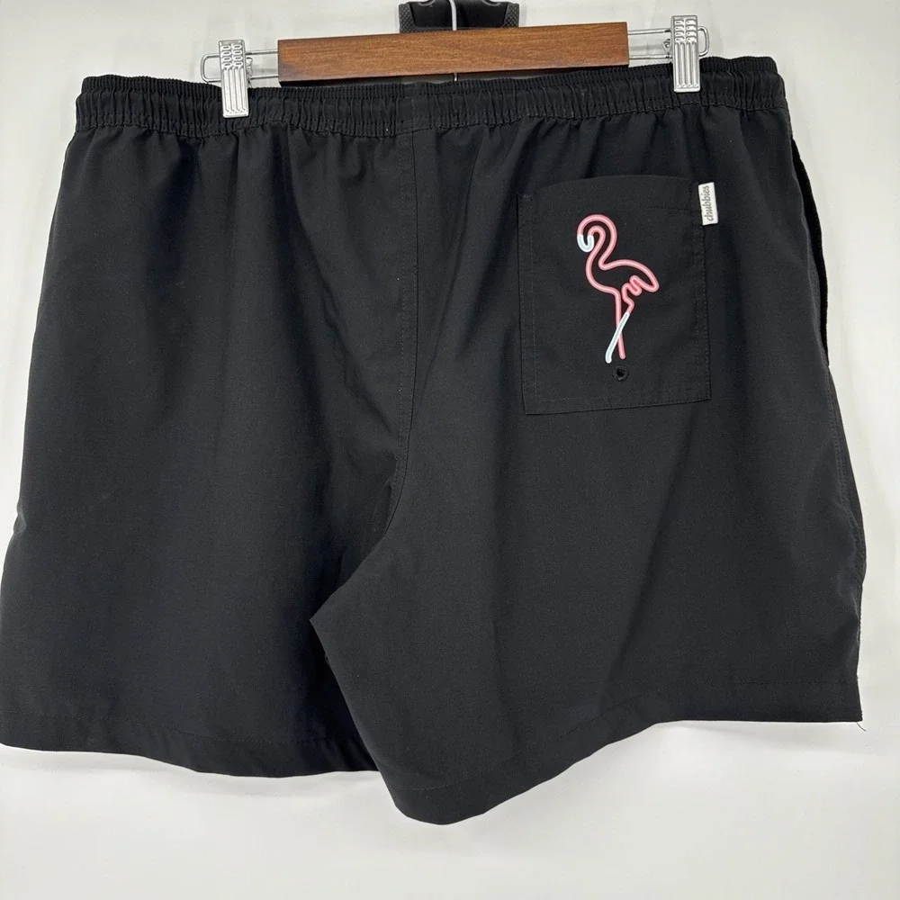 Chubbies Shorts Mens 2XL Black Flamingo Neon Swim Trunks 5.5 Inseam Drawstring